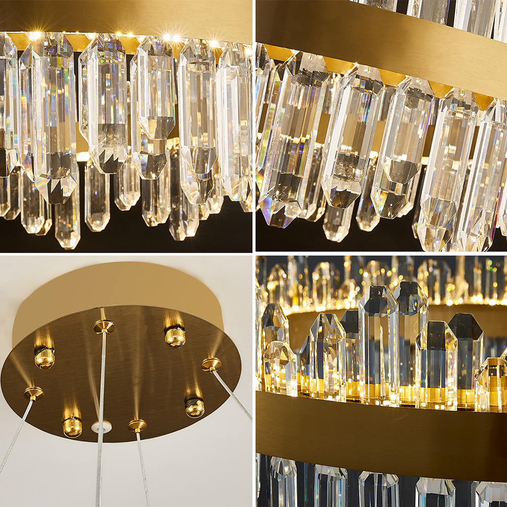 Vintage French Modern Double Height Crystal Kitchen Dinning Room Round Ring Linear Flush Mount Led Ceiling Lights Chandeliers