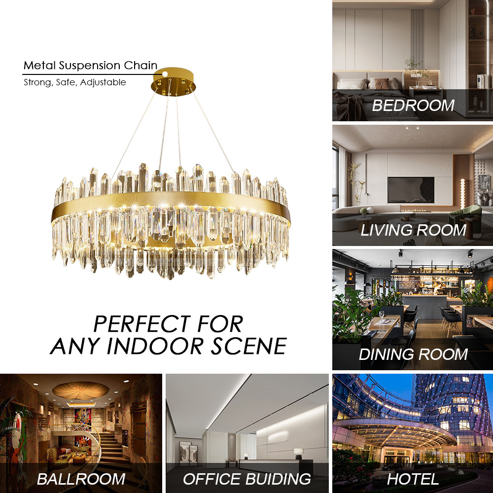 Vintage French Modern Double Height Crystal Kitchen Dinning Room Round Ring Linear Flush Mount Led Ceiling Lights Chandeliers