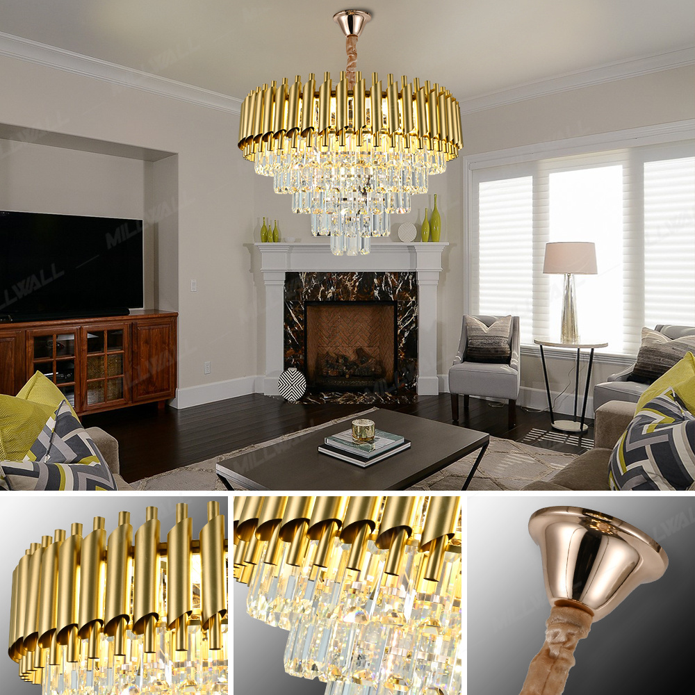 Gold Luxury Hotel Modern Crystal Lamp American Country Retro  Chandelier Restaurant Lighting Woven Birdcage Pendant  Lights