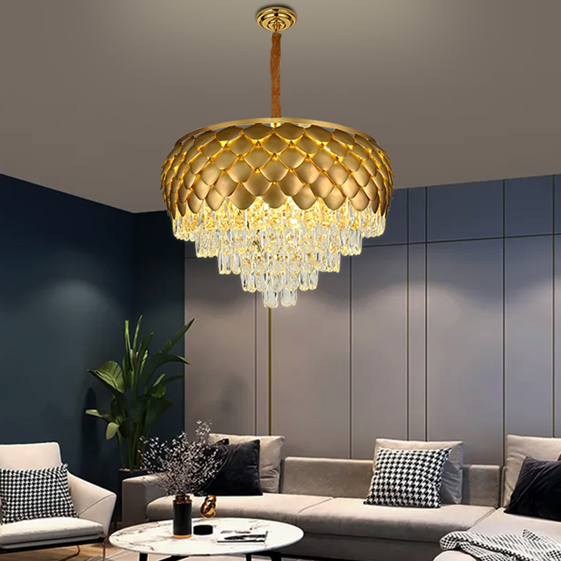 Luxury Chandelier Gold Pendant Light Low Profile Semi Flush Mount Crystal Hotel Led Custom Chandelier