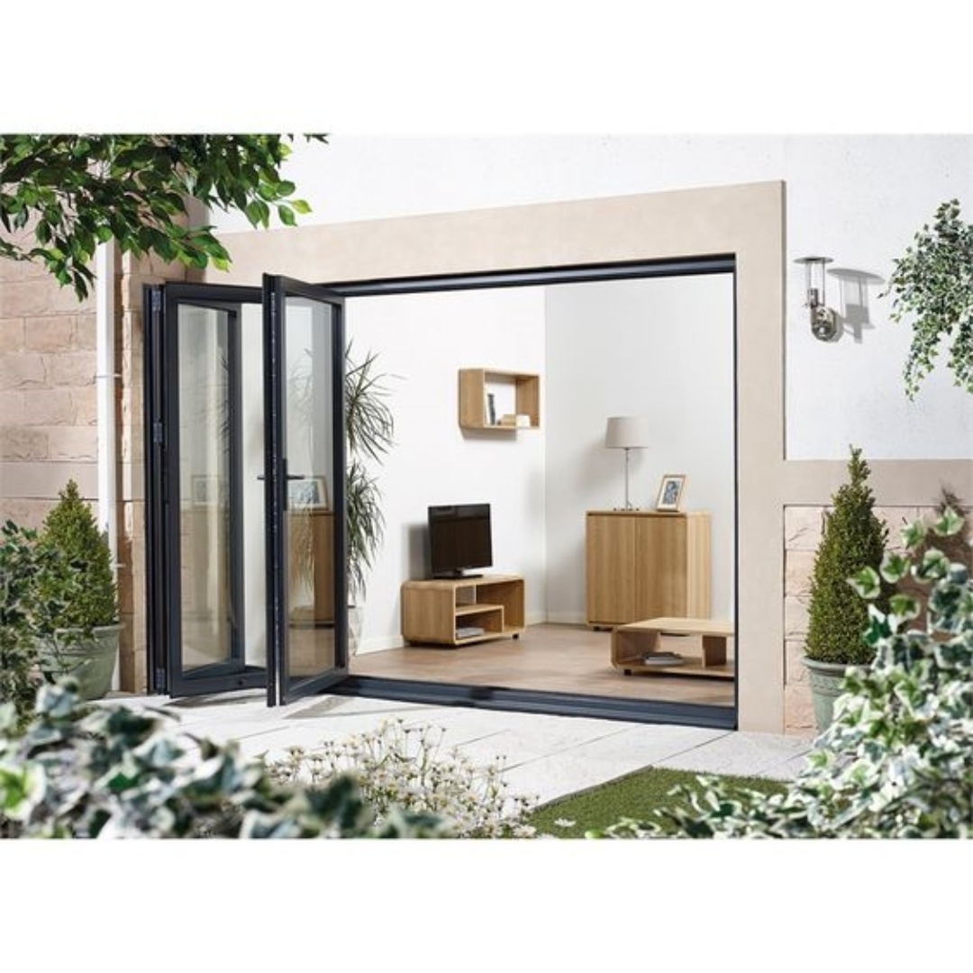 Commercial Glass Doors Aluminum Frame Fixed Big Windows Glass Aluminum Bifold Sliding Exterior Door With Locks