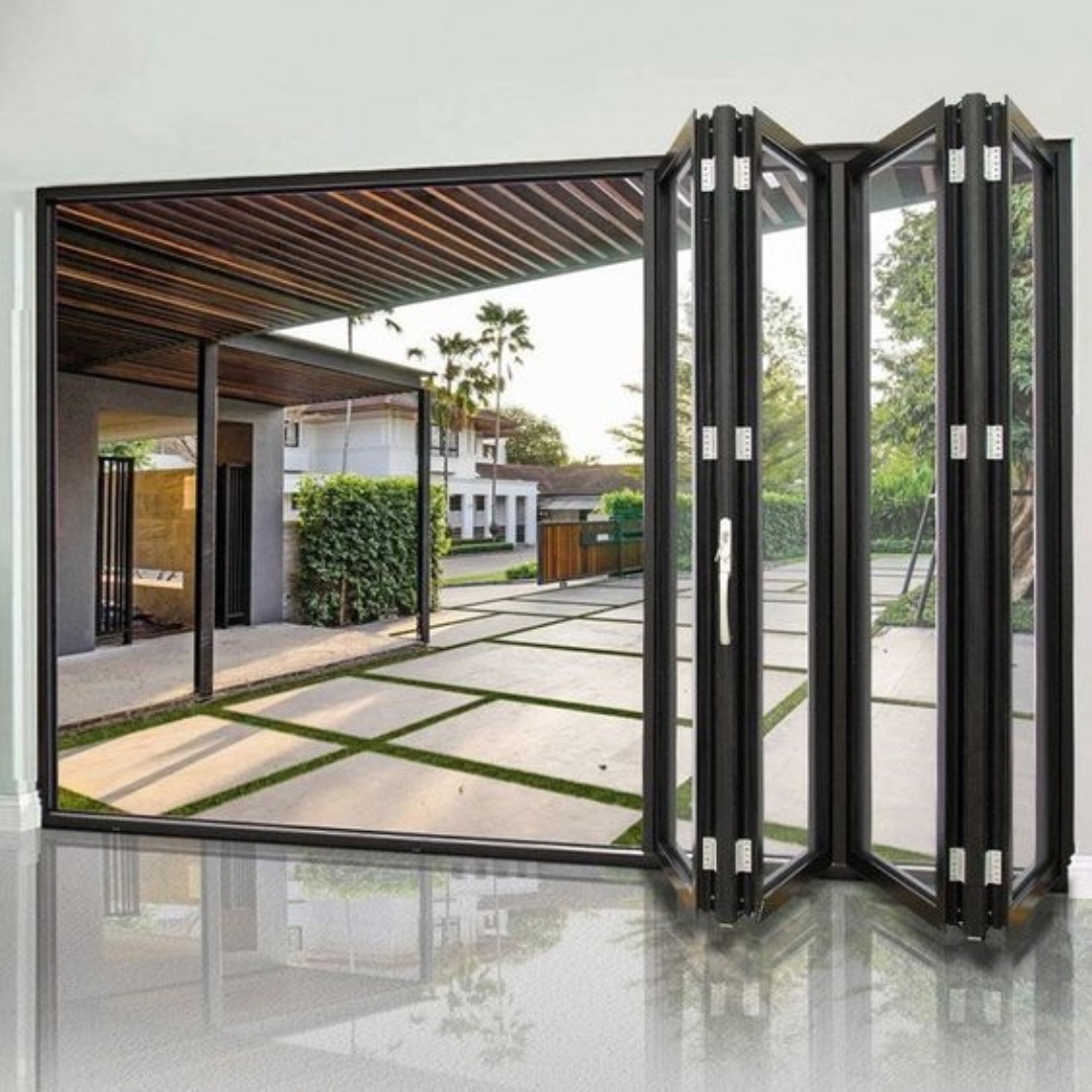 Commercial Glass Doors Aluminum Frame Fixed Big Windows Glass Aluminum Bifold Sliding Exterior Door With Locks