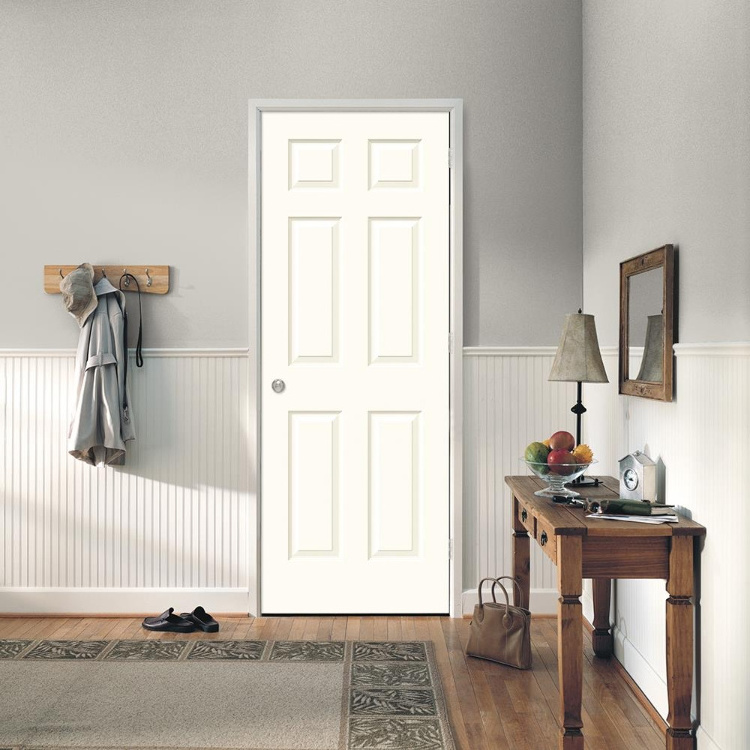 Custom Prehung Door Modern Interior Room White Primer 6 Panel MDF Wood Doors For House Hotel Apartment