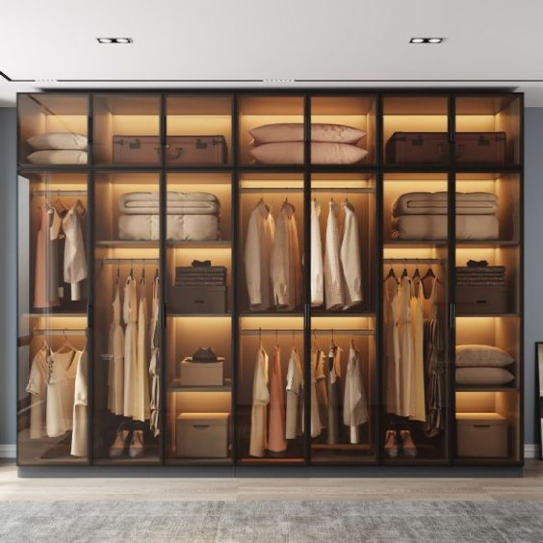 Luxury Walk In Closet Wardrobe Wooden Armoire With Drawers Modern Glass Door Storage Cabinet Fitted Wardrobes