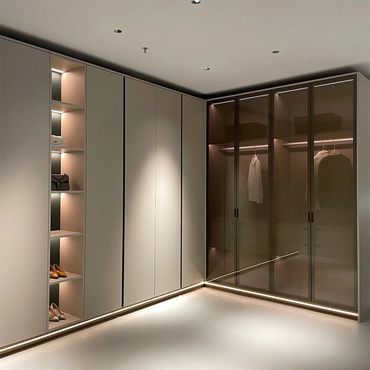 Modern Wardrobe Storage Cabinet individual Closet Bedroom Furniture customized RTA Closet Glass Door Wardrobe