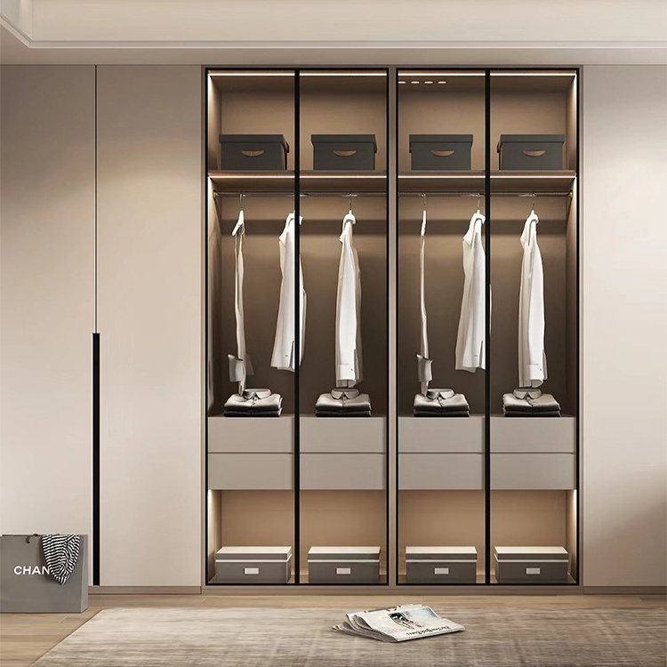 Modern Wardrobe Storage Cabinet individual Closet Bedroom Furniture customized RTA Closet Glass Door Wardrobe