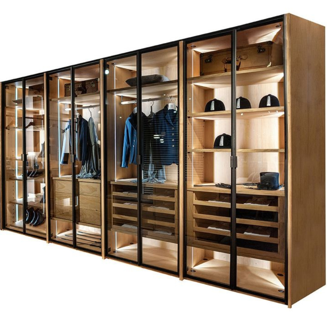 Luxury Walk In Closet Wardrobe Wooden Armoire With Drawers Modern Glass Door Storage Cabinet Fitted Wardrobes