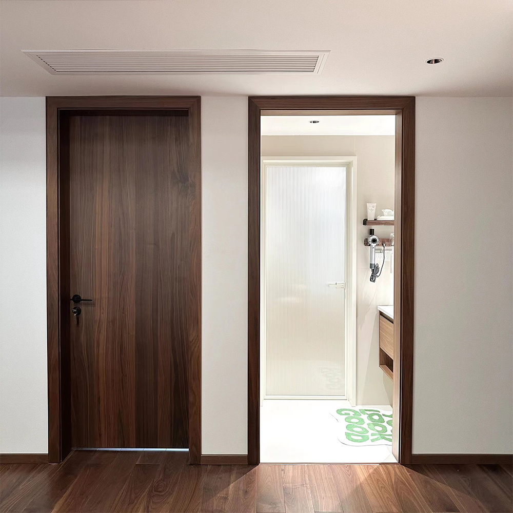 Custom Design Walnut Veneer Solid Wood Core Flush Doors Plywood Painted Interior Door Modern Entrance Door For Villa/House/Hotel