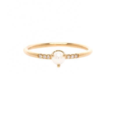 Milskye minimalist sterling silver 18K gold claw pearl pave diamond ring