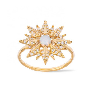 Milskye luxurious jewelry 925 silver gold opal stone high polished cocktail ring