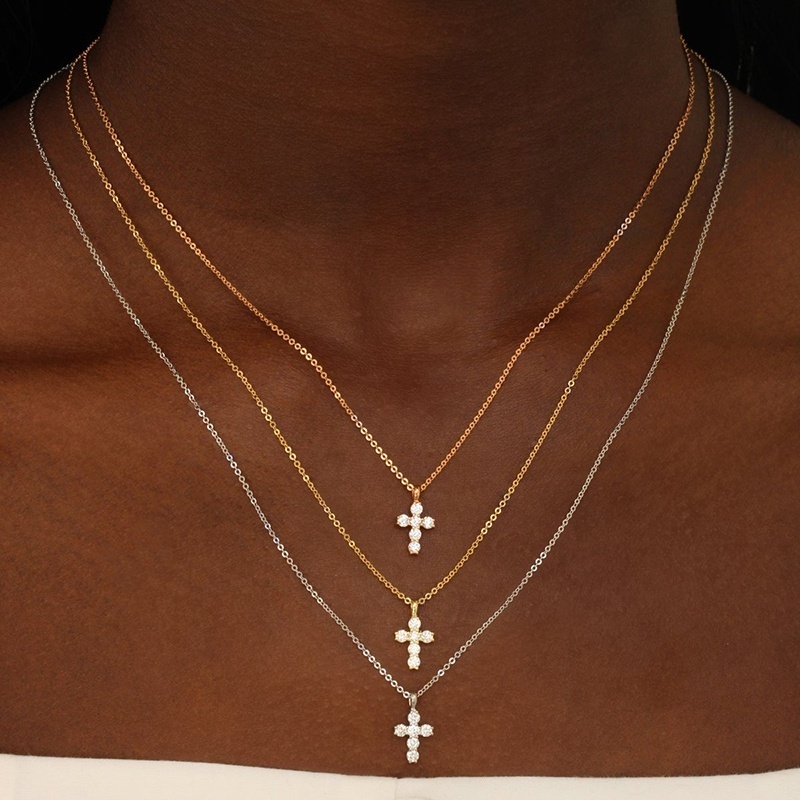 Milskye classic design faith jewelry 18k gold plated zircon cross pendant o chain necklace