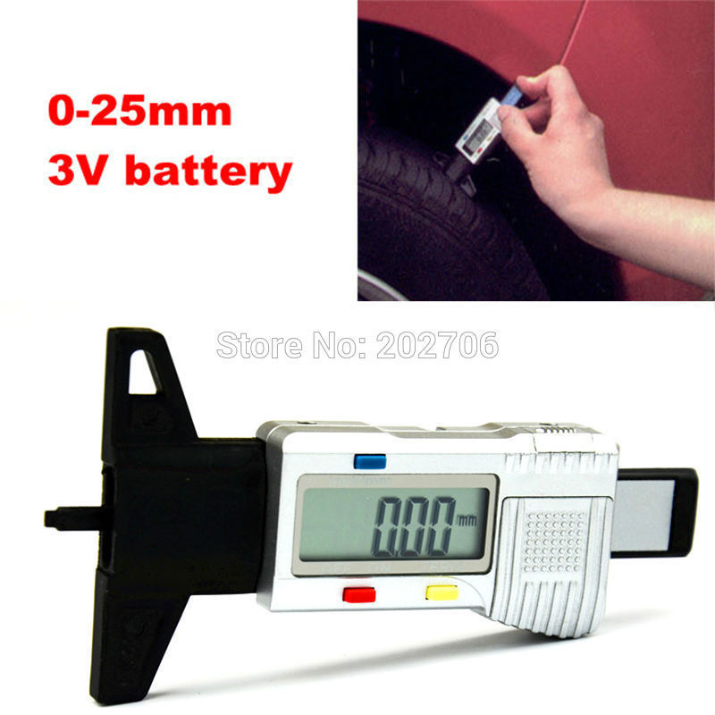 0-25.4mm Digital tire thread depth gauge Tire Tread Tyre Depth Brake Gauge Shoe Pad Gauge