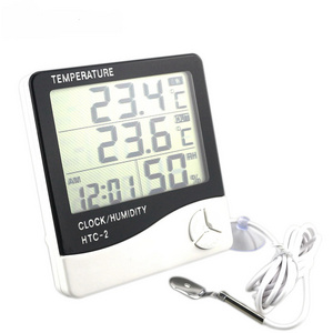 Digital Thermometer Hygrometer Electronic LCD Temperature Humidity Meter Weather Station Indoor Outdoor Clock HTC-2