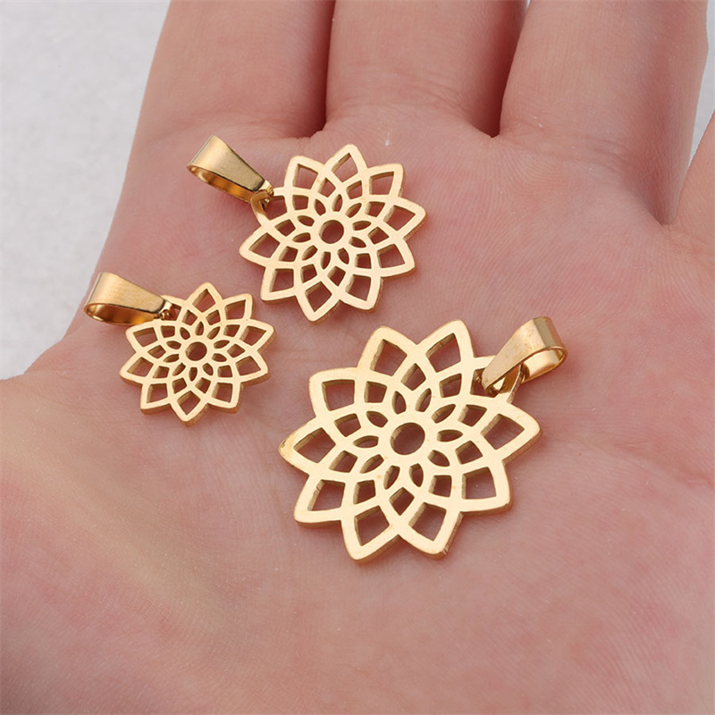 Custom Stainless steel stretch hollow  lotus flower charms pendant  DIY Jewelry Making supplies