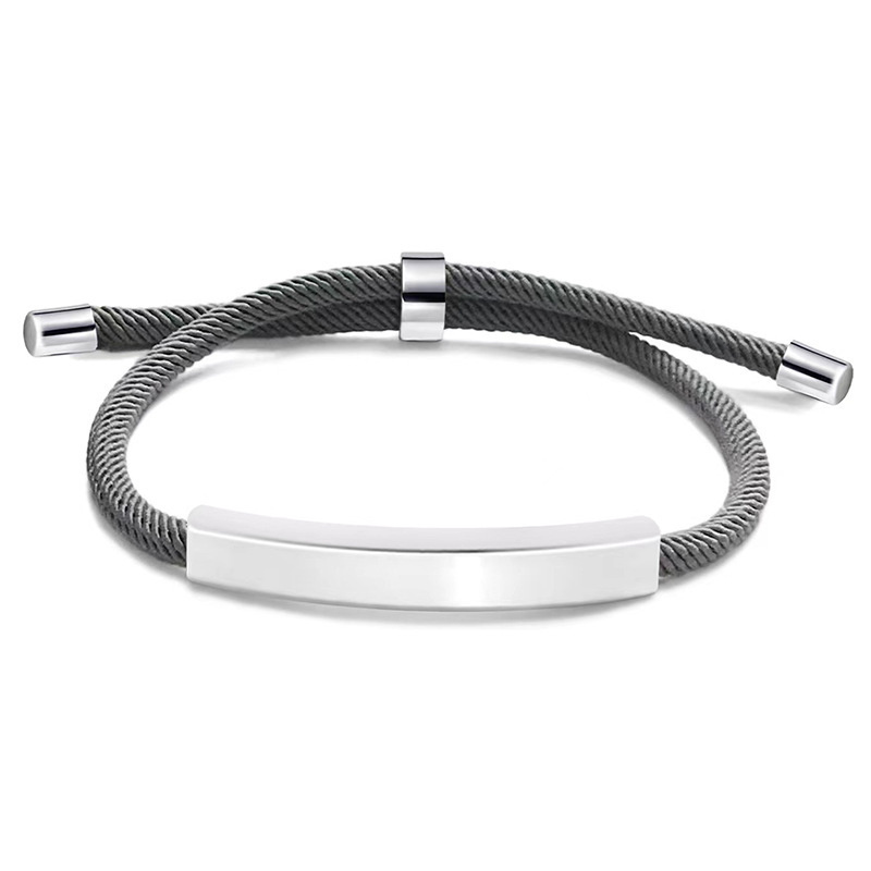 Wholesale Stainless Steel Blank Bar Metal Engraved Rope Bracelet For Lover Custom Logo Name ID Couple Bangle Bracelet