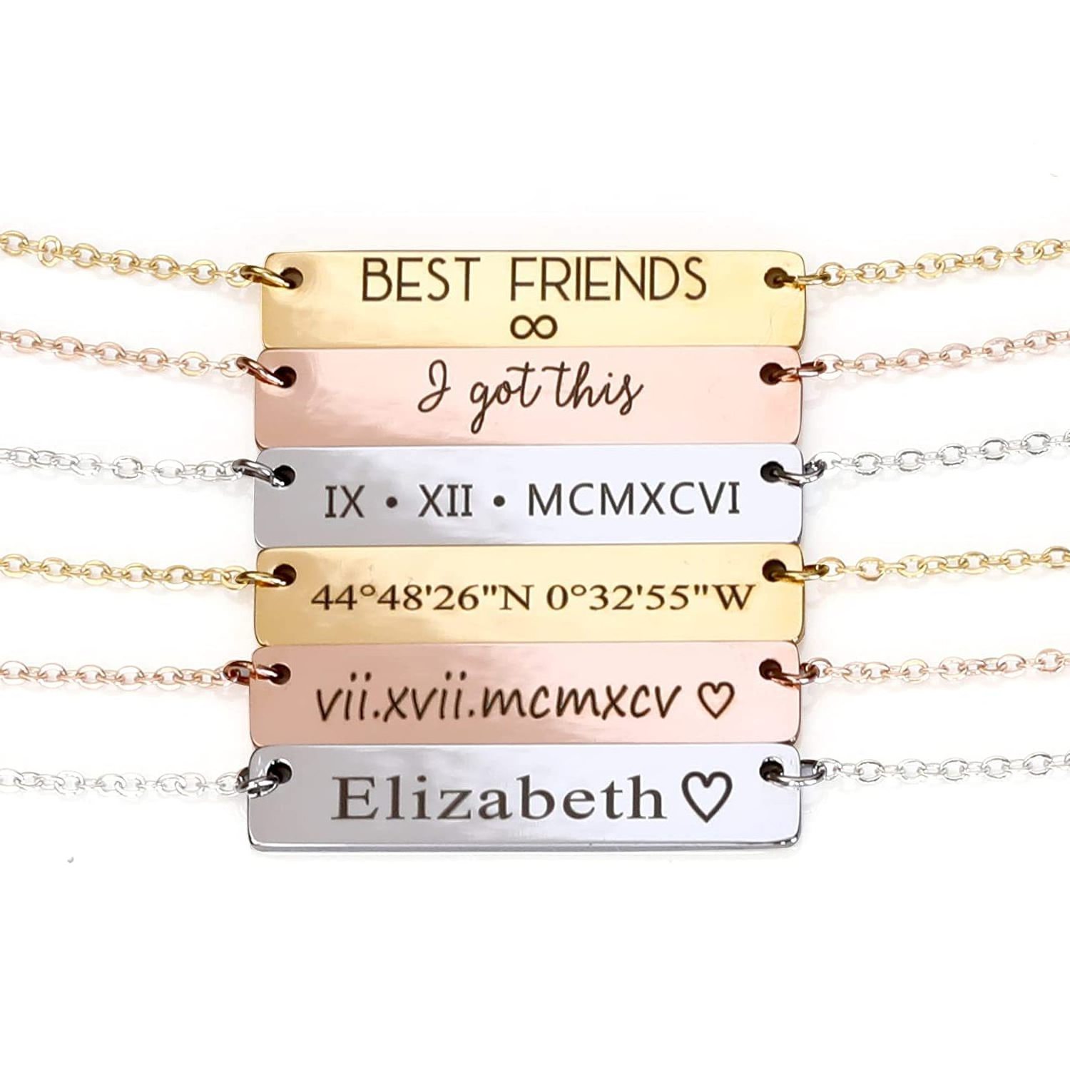 Custom Personalised Stainless Steel womens necklaces sets engravable Blank rose gold plated silver Jewelry pendant bar necklace