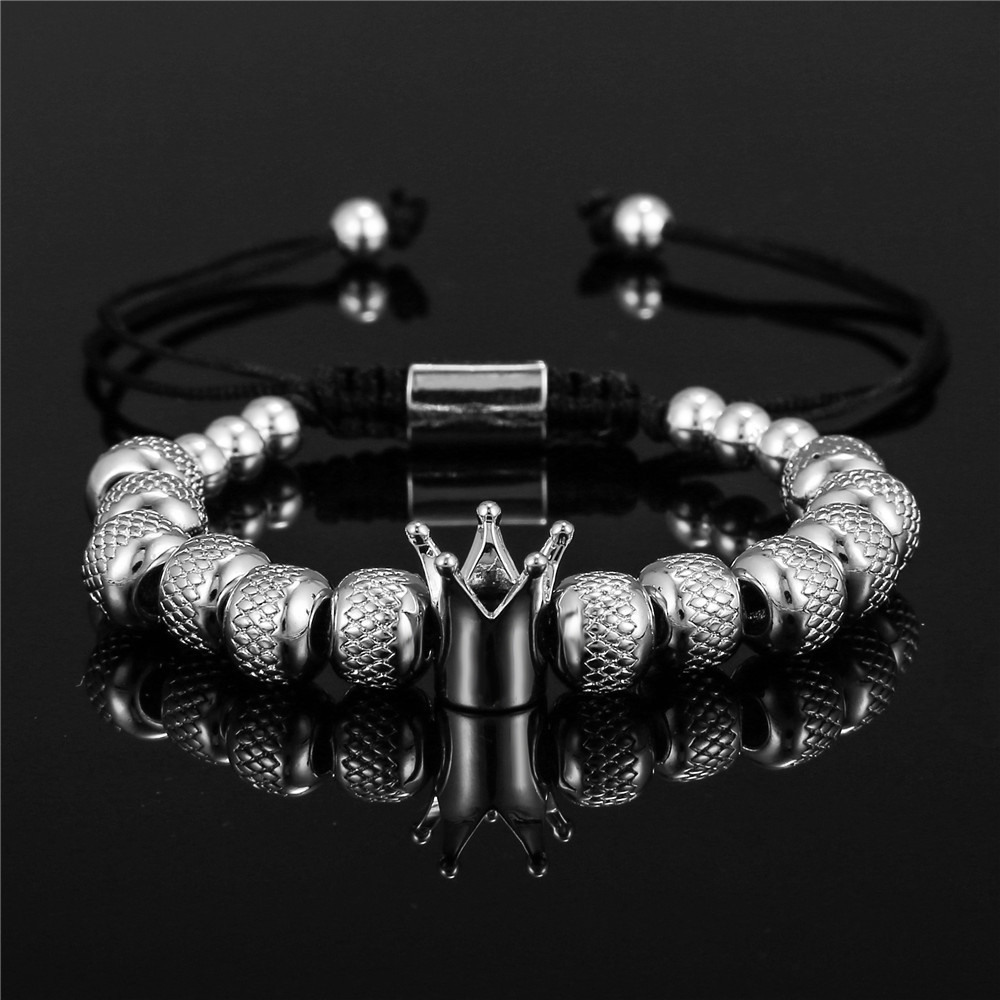 MIENTER crown beads bracelet jewelry Stainless steel beads adjustable men bracelets