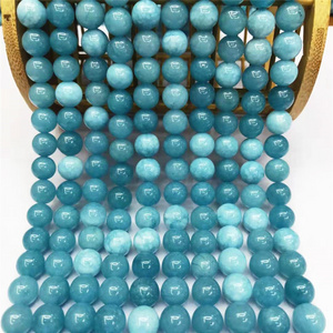 Wholesale  Factory Jewelry Made Top Quality 6mm 8mm 10mm 12mm Sea Blue Jade Beads Round Burma Jade Beads