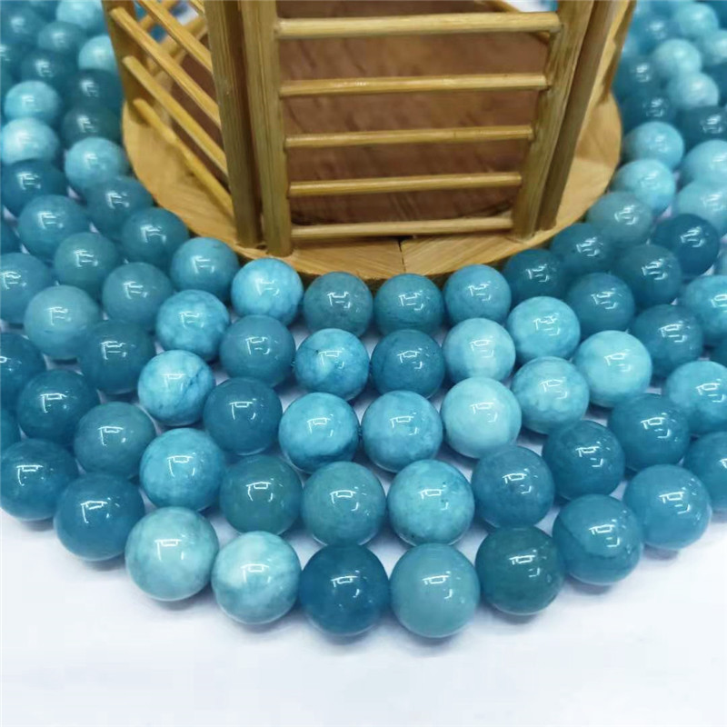 Wholesale  Factory Jewelry Made Top Quality 6mm 8mm 10mm 12mm Sea Blue Jade Beads Round Burma Jade Beads