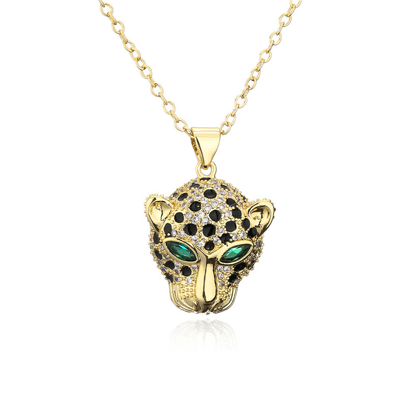 18K Gold Plated Trendy Jewelry Necklace Full Diamond Zirconia Green Red Blue Eye Multicolor Leopard Head Pendant Necklace