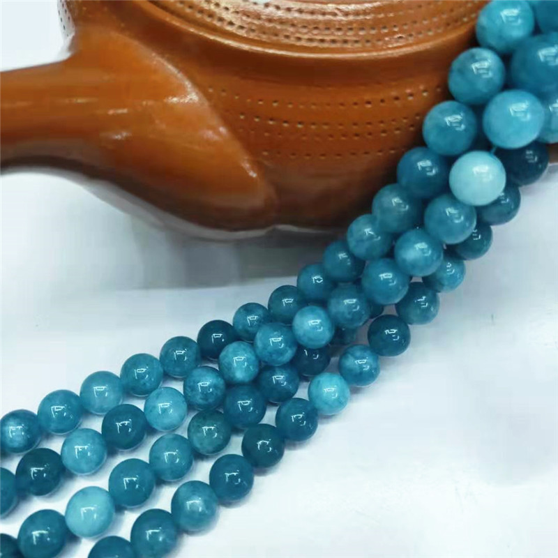 Wholesale  Factory Jewelry Made Top Quality 6mm 8mm 10mm 12mm Sea Blue Jade Beads Round Burma Jade Beads