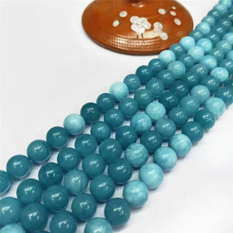 Wholesale  Factory Jewelry Made Top Quality 6mm 8mm 10mm 12mm Sea Blue Jade Beads Round Burma Jade Beads