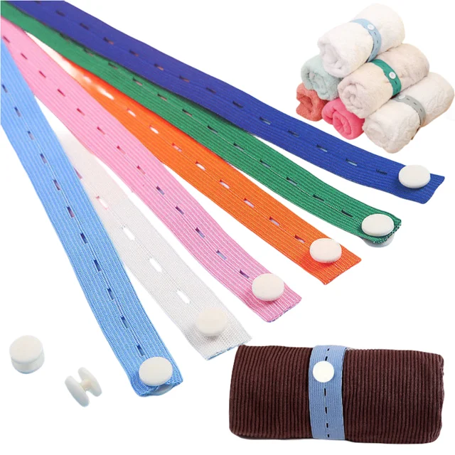 Adjustable clothing storage strap with button travel luggage space saver drawer organizer roll-up clothes storage elastic band