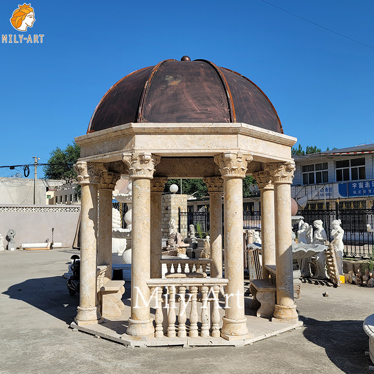 Factory Wholesale High Quality Octagonal Natural Beige Marble Gazebo