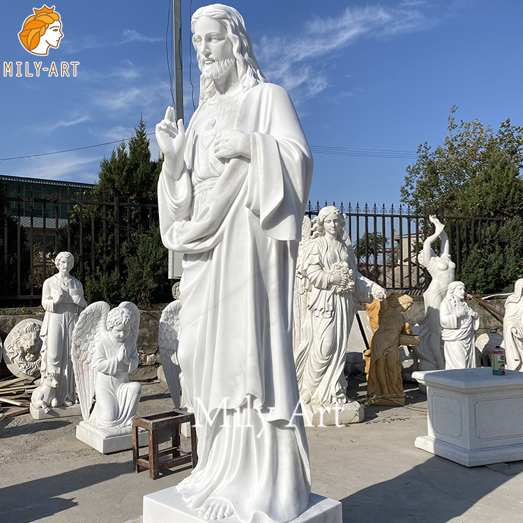 Outdoor Decoration Natural Stone Sculpture White Marble Jesus Christ Statue