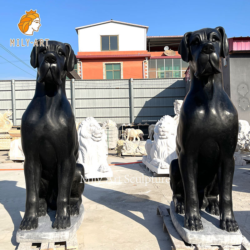 Home Decorative Life Size Dog Sculpture Black Marble Great Dane Dog Statue for Garden