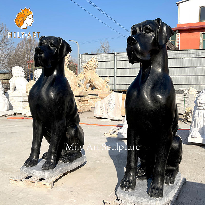 Home Decorative Life Size Dog Sculpture Black Marble Great Dane Dog Statue for Garden