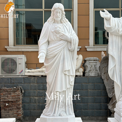 Outdoor Decoration Natural Stone Sculpture White Marble Jesus Christ Statue