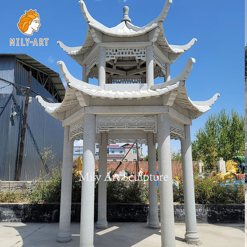 Chinese Style Stone Pavilion Hexagon Marble Gazebo with Carved Flowers for Public Places