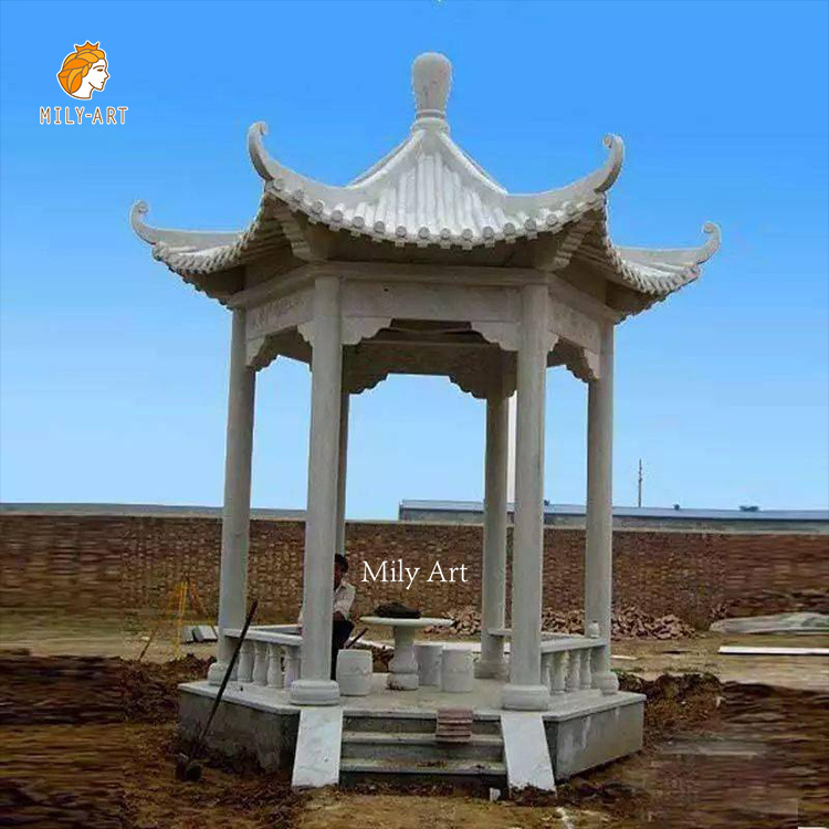 Chinese Style Stone High Quality Outdoor Marble Gazebo with Carved Flowers Sculpture