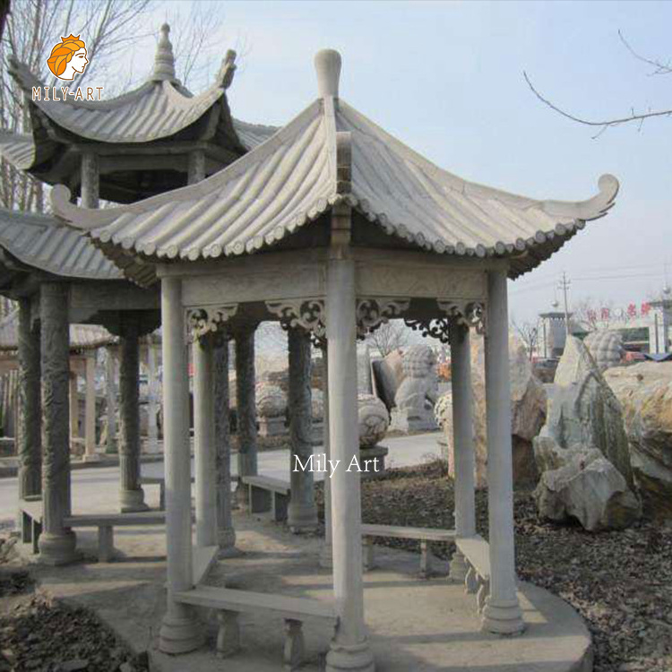 Chinese Style Stone High Quality Outdoor Marble Gazebo with Carved Flowers Sculpture