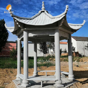 Chinese Style Stone High Quality Outdoor Marble Gazebo with Carved Flowers Sculpture