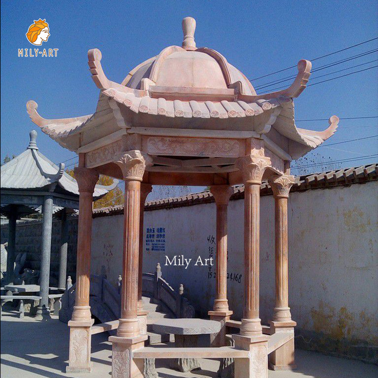 Chinese Style Stone High Quality Outdoor Marble Gazebo with Carved Flowers Sculpture