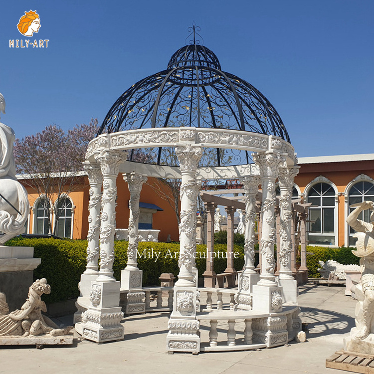 Large Outdoor Round Metal Roof Rosette Marble Gazebos with Dome Top