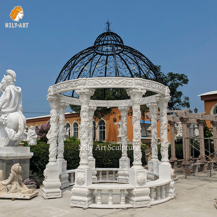 Large Outdoor Round Metal Roof Rosette Marble Gazebos with Dome Top