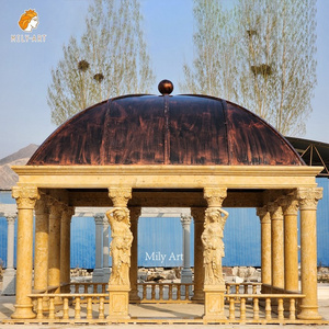 Large Size Solid Metal Roof Stone Pavilion Rectangular Garden Marble Column Gazebo