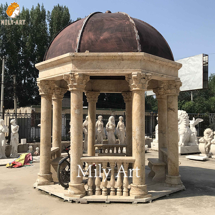 Factory Wholesale High Quality Octagonal Natural Beige Marble Gazebo