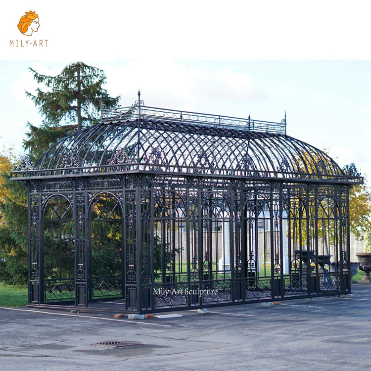 Large Custom Outdoor Garden Decor Antique Black Wrought Iron Gazebo Iron Pavilion For Sale