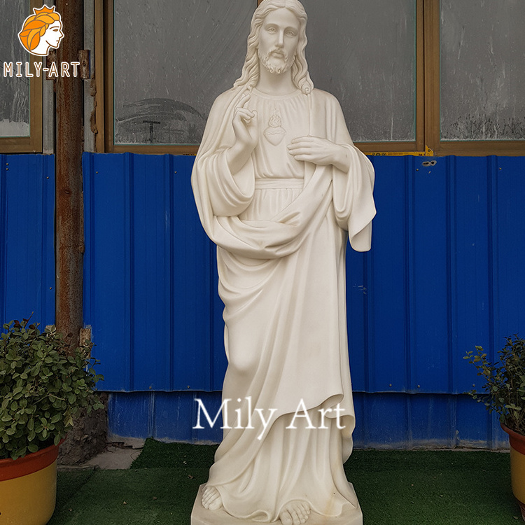 Outdoor Decoration Natural Stone Sculpture White Marble Jesus Christ Statue