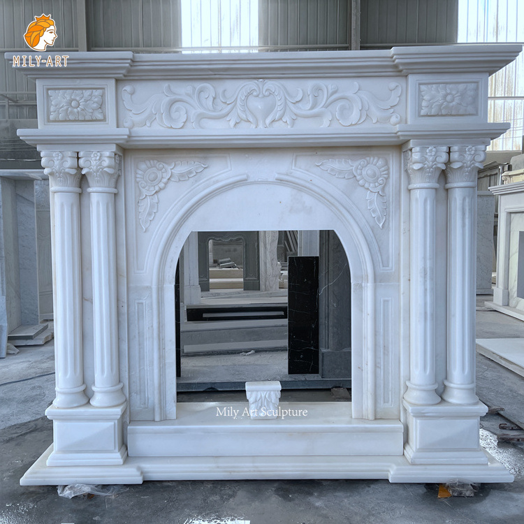 Modern Luxury Hand Carved Natural Marble Stone Fireplace Mantle Surround