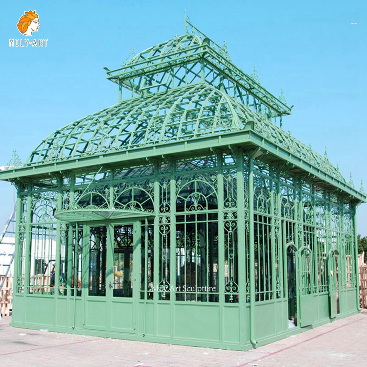 Garden Outdoor Luxury Metal Pavilion Glass Room White Wrought Cast Iron Gazebo Greenhouse