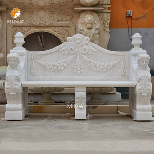 Outdoor Garden Large Size Natural Stone Seat Hand Craved Marble Bench