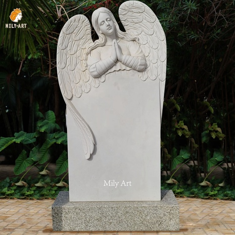 Life Size Cemetery White Marble Angel Statues Headstone for Sale