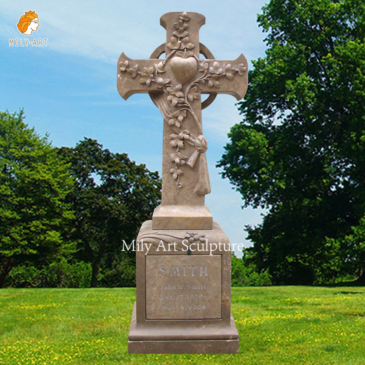 Antique Granite Tombstone with Cross White Marble Headstone