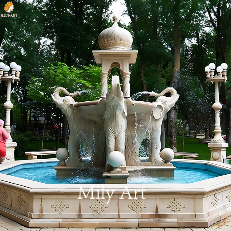 Detailed Stone Carved Outdoor Marble Elephant Garden Fountain for Sale