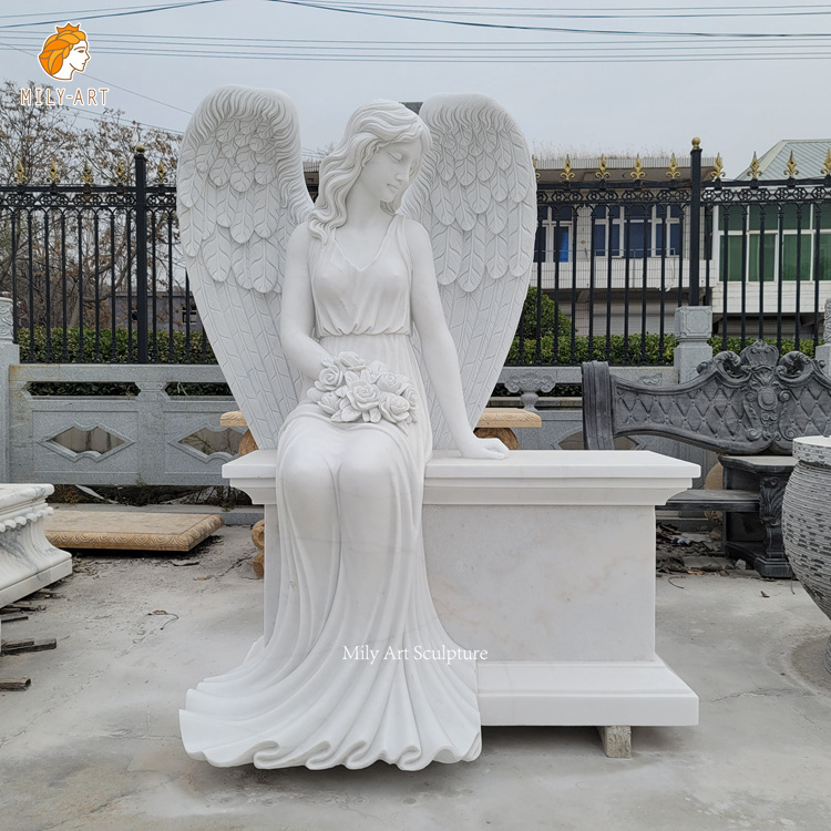 Life Size Cemetery White Marble Angel Statues Headstone for Sale